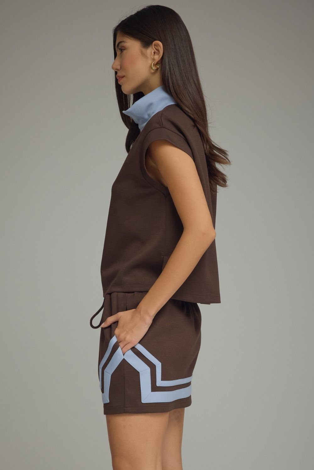 Serving Looks Brown & Powder Blue Skort Set