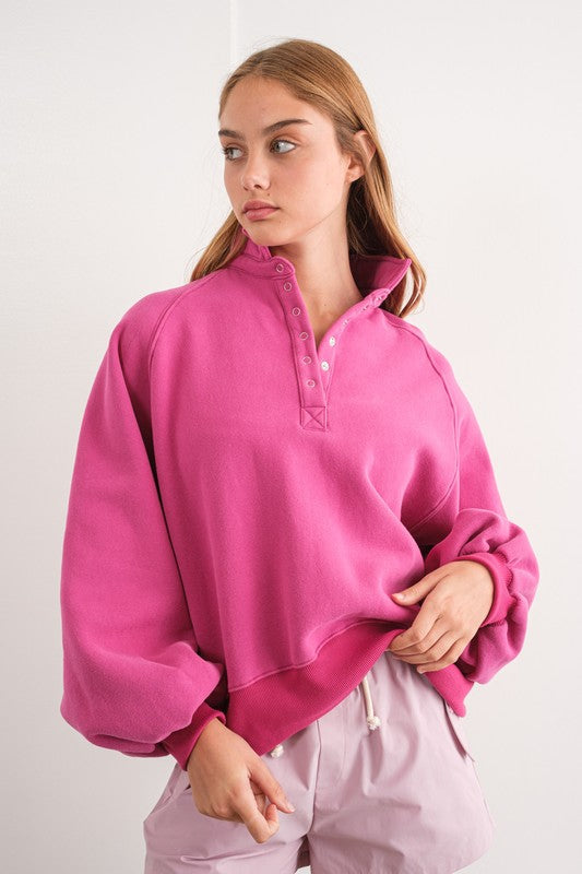 Papermoon Piper Snap Button Collared Sweatshirt- Fuchsia