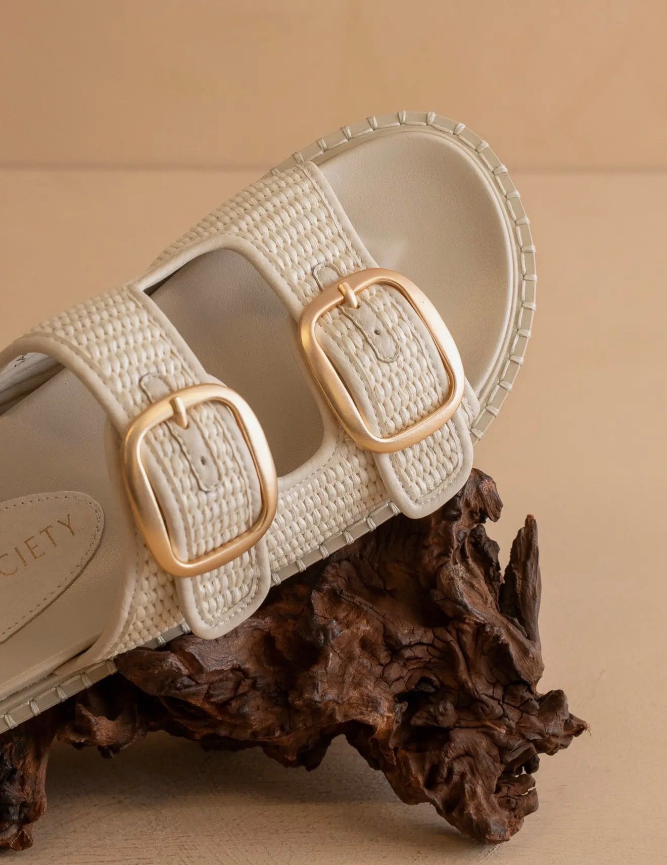The Daytona Ivory Raffia Gold Buckle Sandals