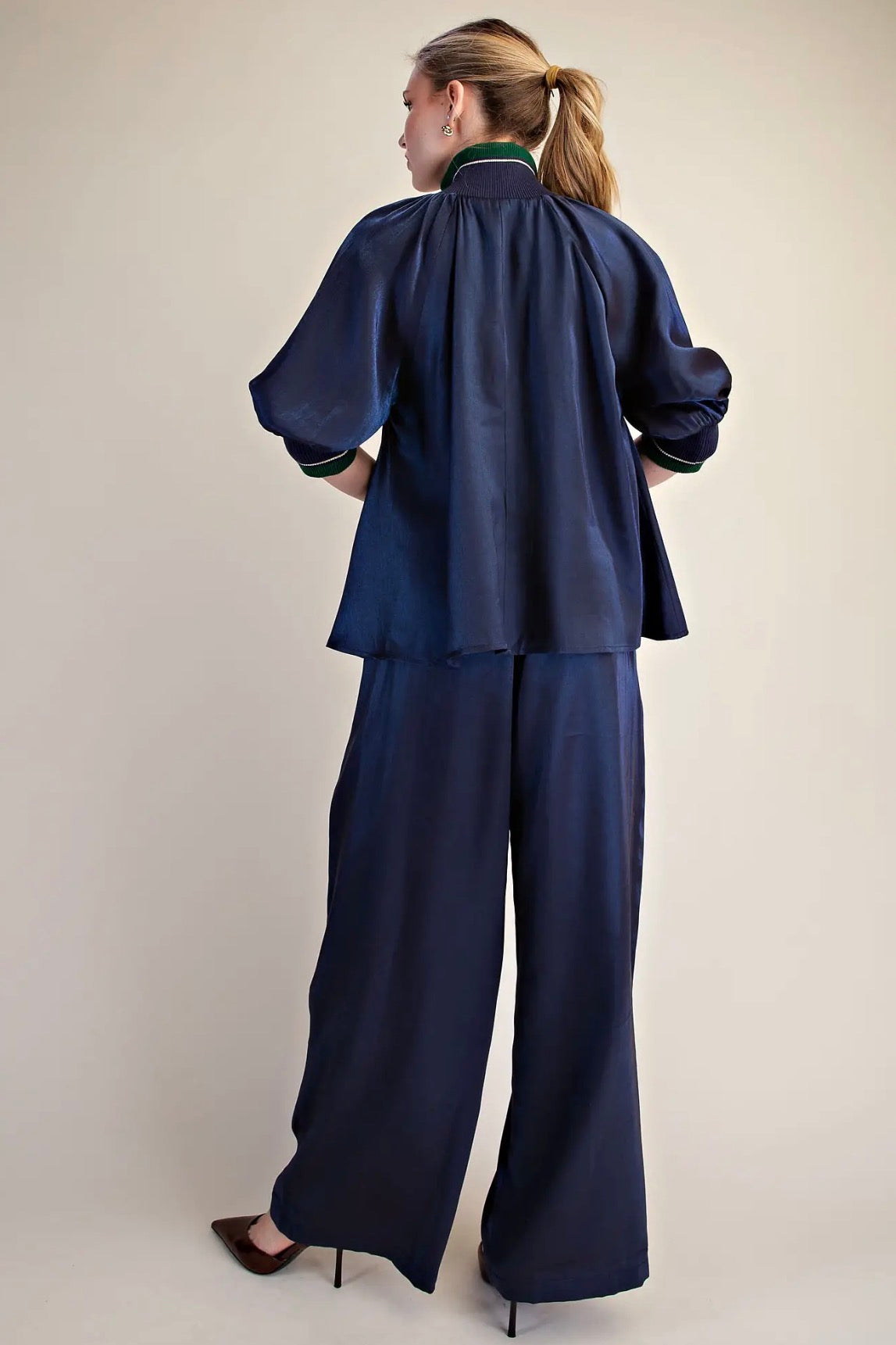 Southern Charm Puff Sleeve Blouse~Navy