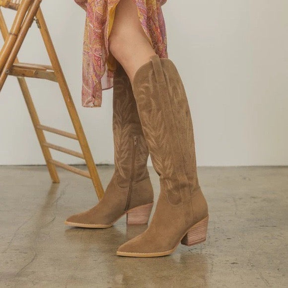 Brown Suede Tall Cowgirl Boots