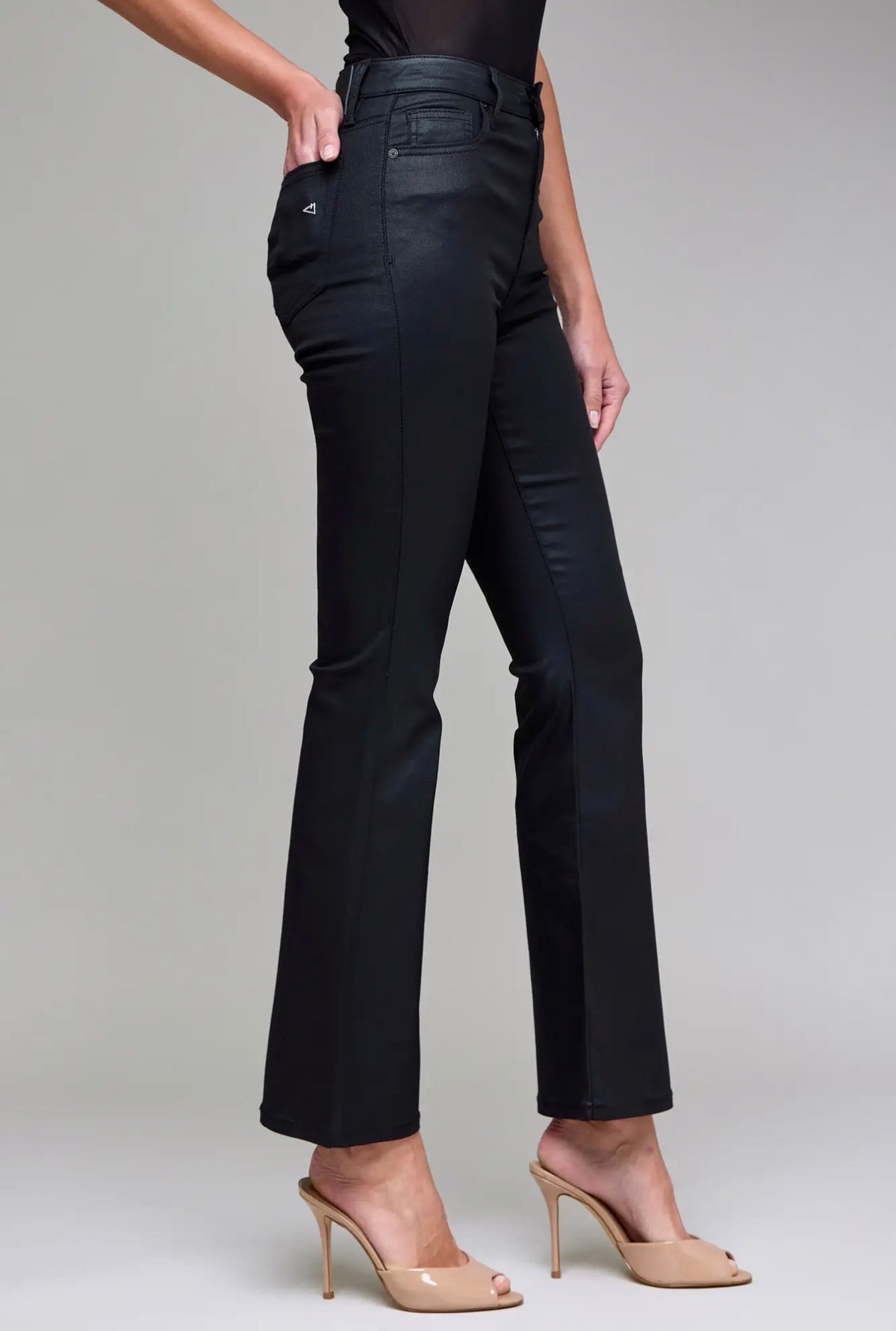 Happi Black Coated Clean Stretch Flare Hidden Jeans~ Inseam 31