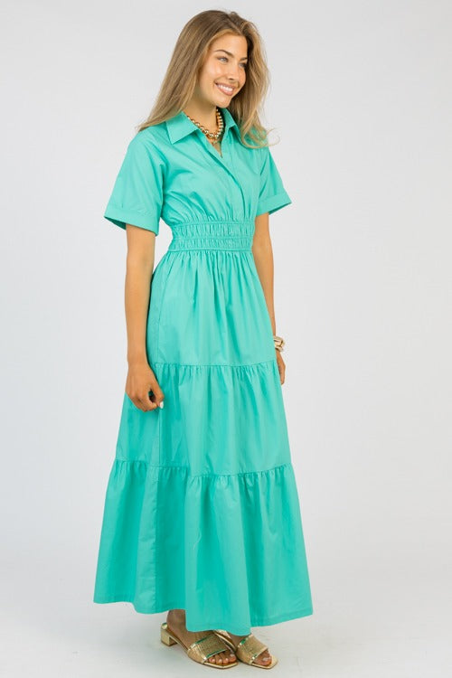 Woven Tiered Maxi Dress- Soft Jade