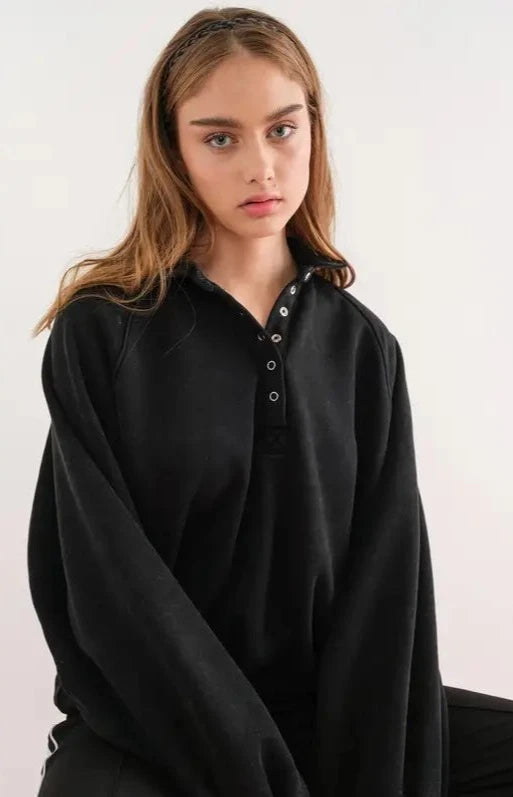 Papermoon Black Piper Snap Collard Sweatshirt