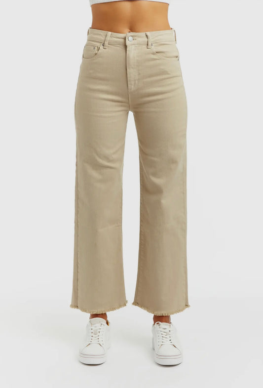 Beige High Waisted Straight Crop Jeans- Tractor Brand