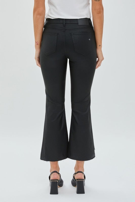 Hidden Happi Jeans Black Coated  Cropped Flare With Step Hem