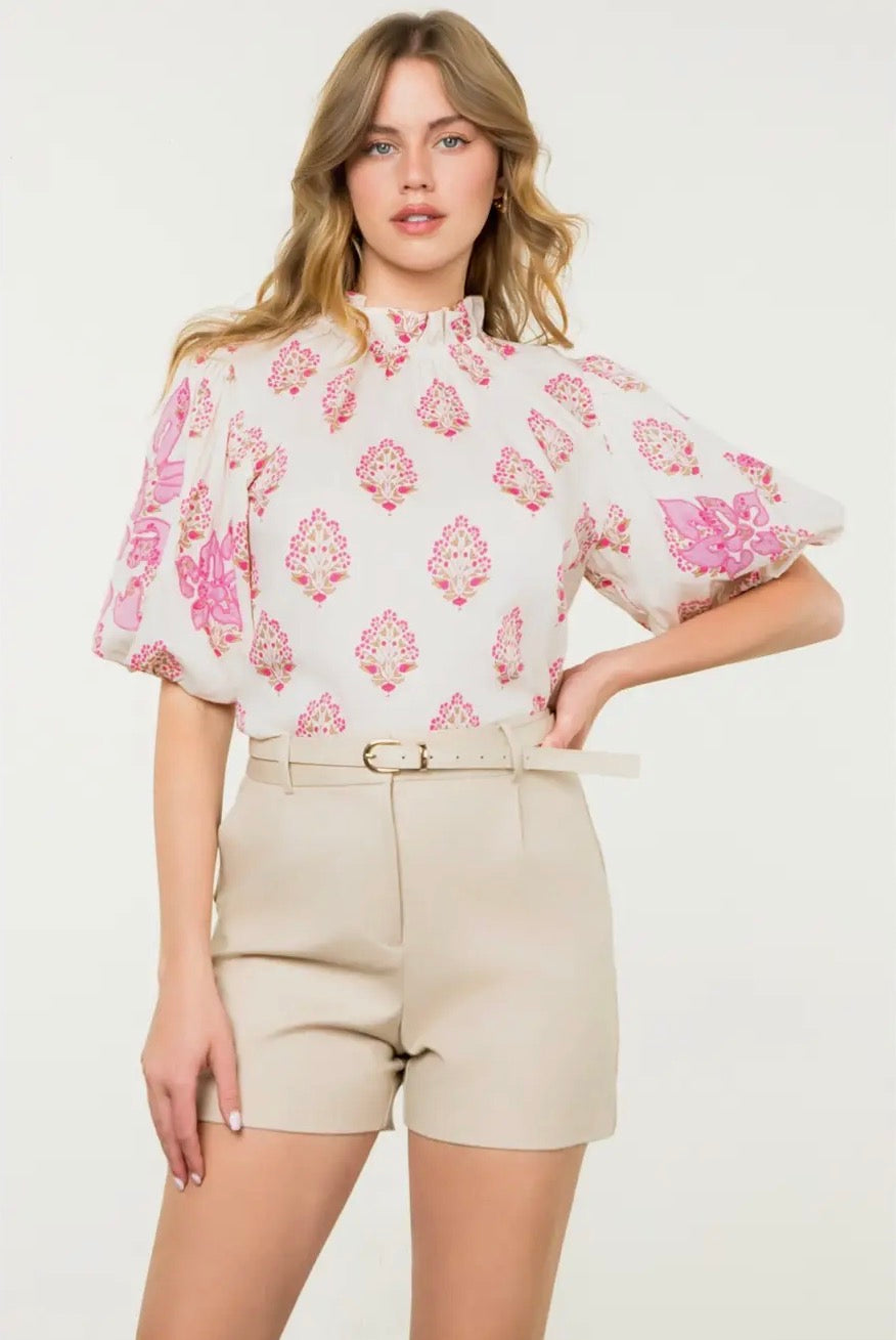 Bloom Babe Puff Sleeve Floral Print Blouse~THML