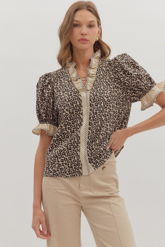Leopard Ruffle Blouse
