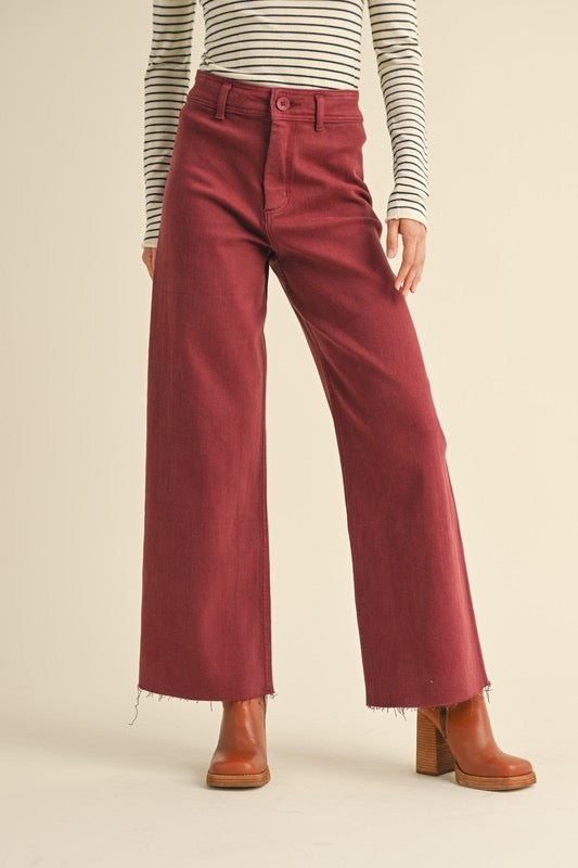 Miou Muse Maroon Straight Wide Leg Denim