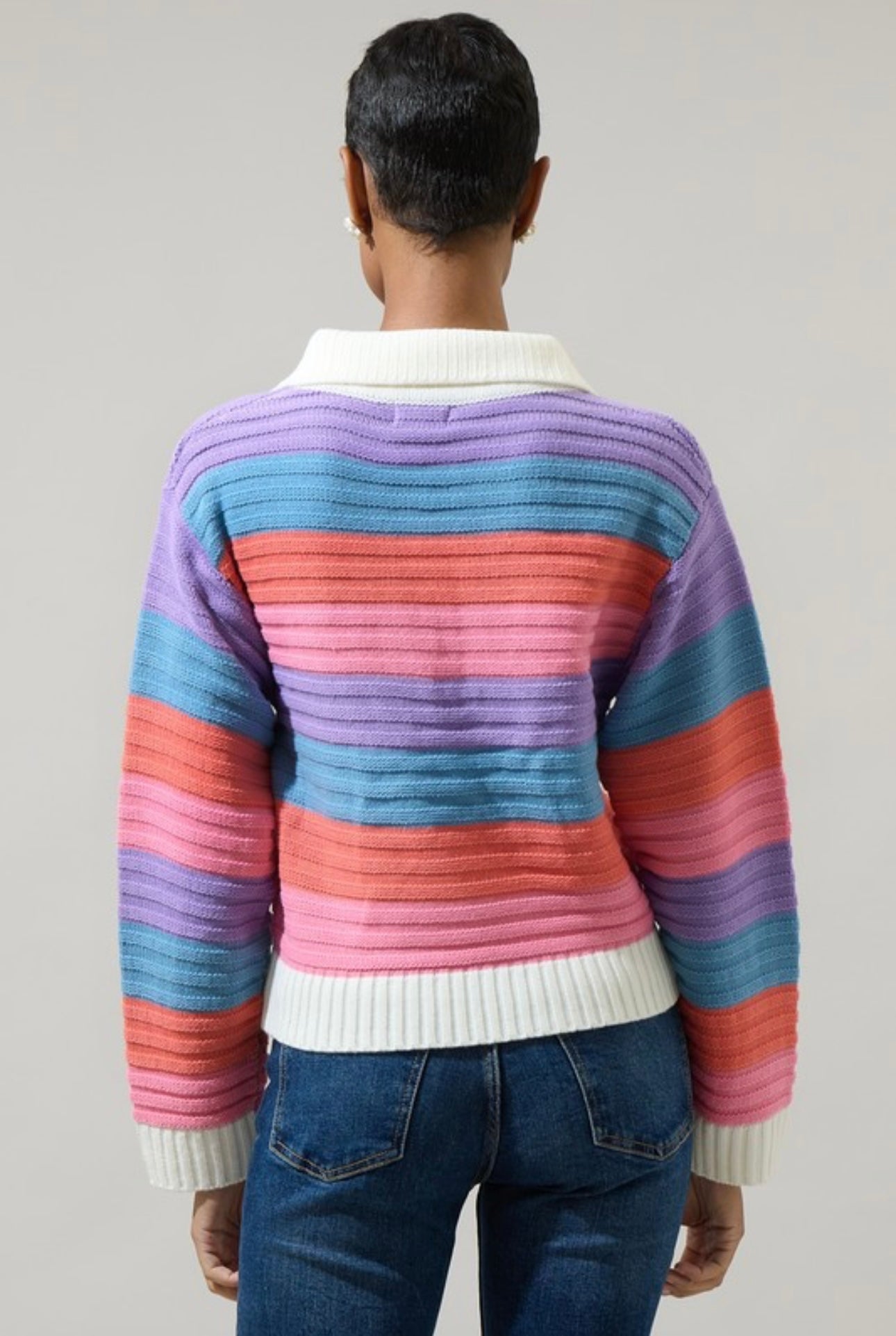 Roselin Striped Collared Sweater