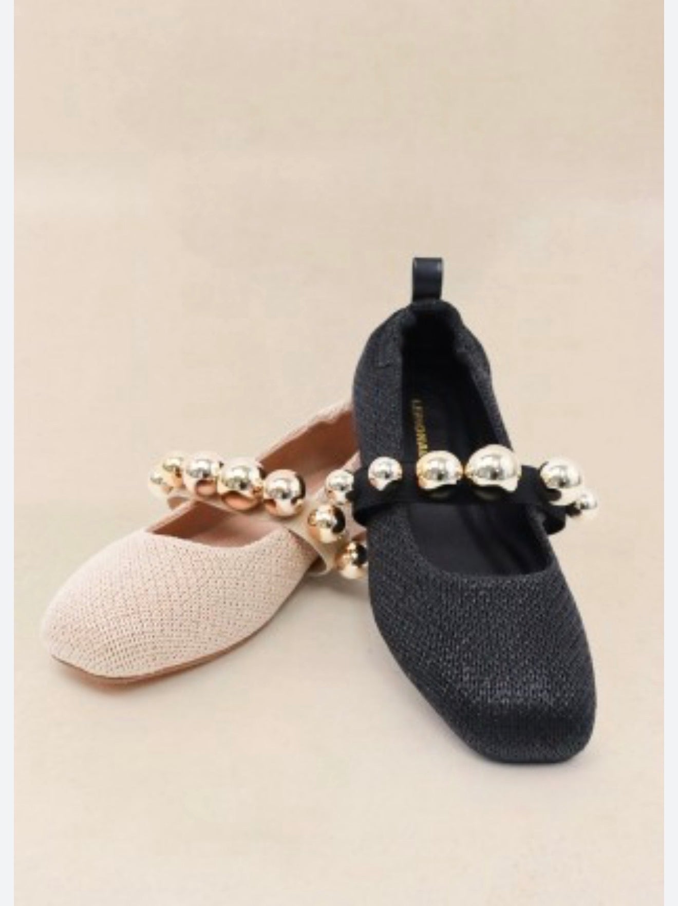 Natural Raffia Ballet Flats with Gold Embellishments