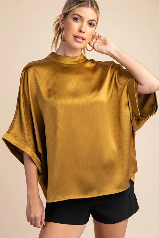 Mustard Mock Neck Blouse