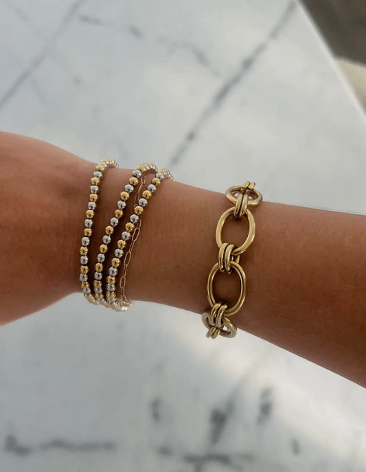 TWO TONED BEADED BRACELET SILVER & GOLD