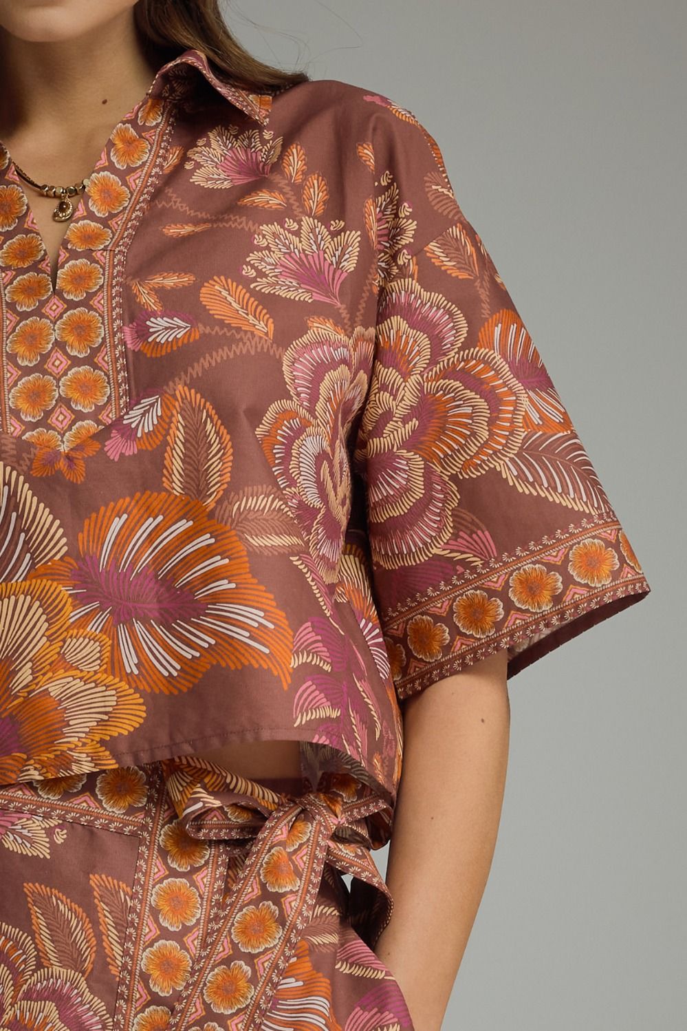Italy is Calling Terracotta Floral Blouse & Wrap Skort Set