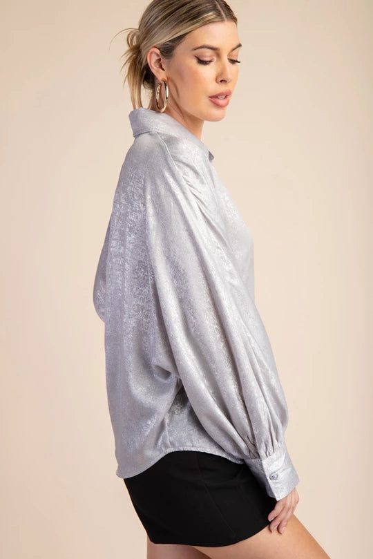 Voluminous Sleeve Blouse-Silver