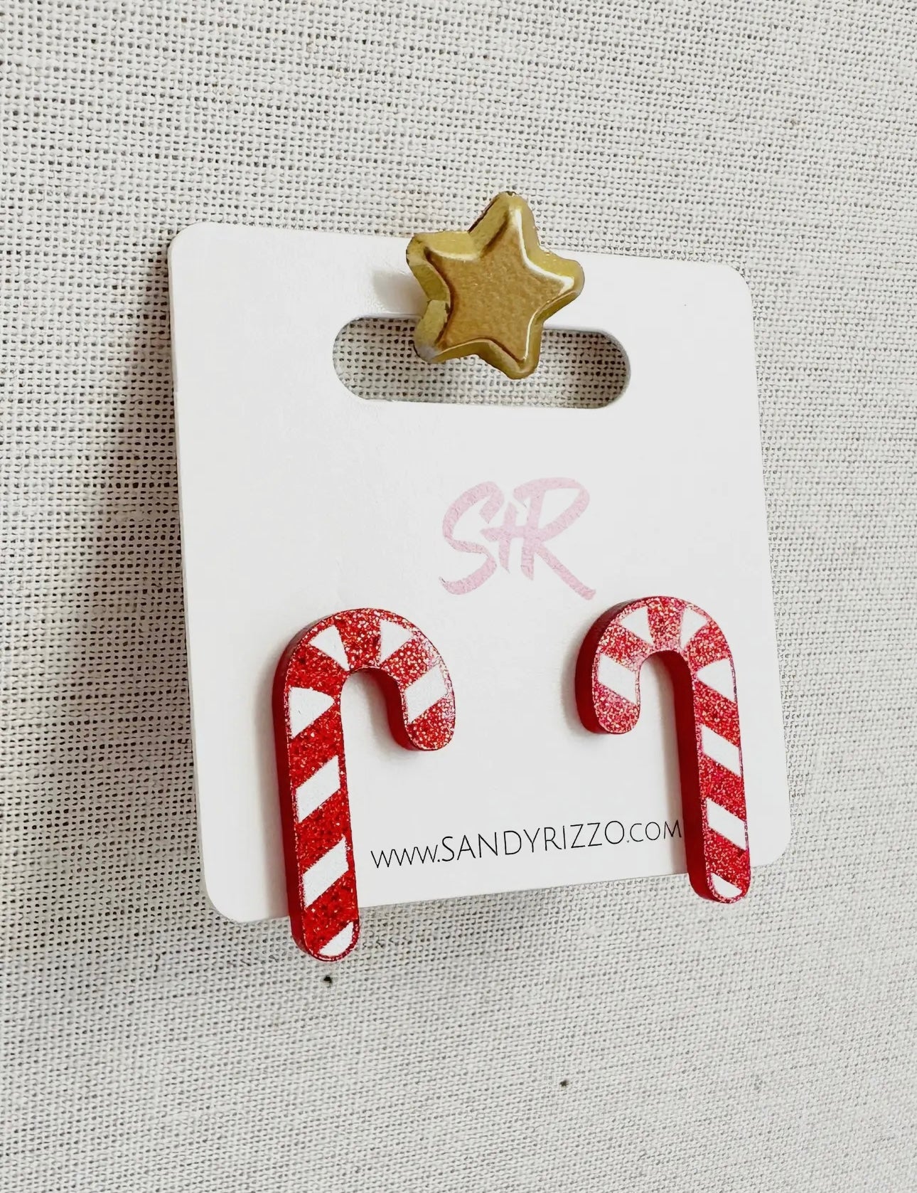 Red & White Acrylic Candy Cane Studs