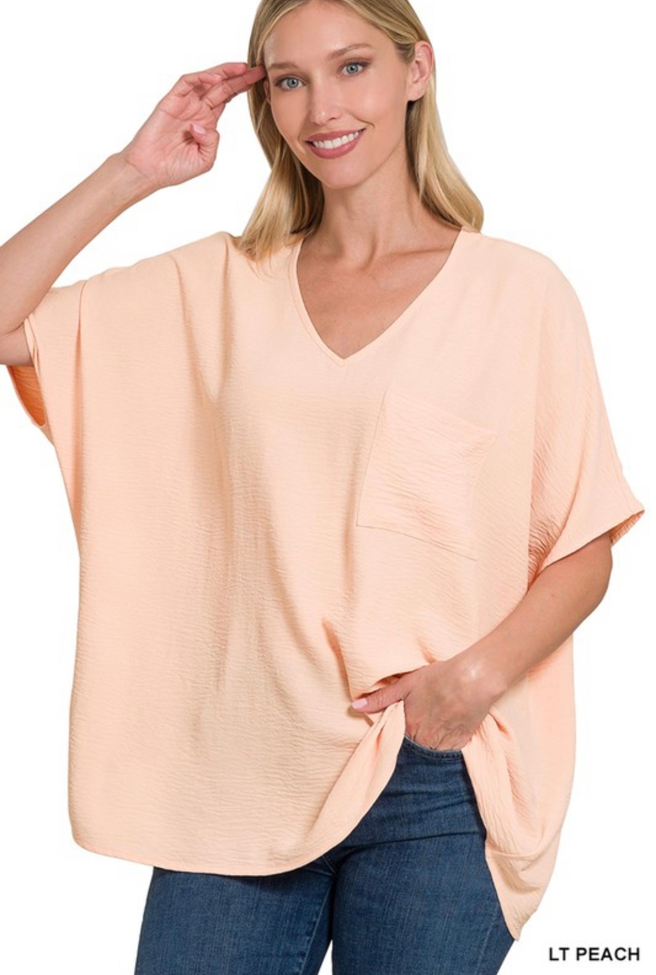 Woven V Neck Top- Light Peach