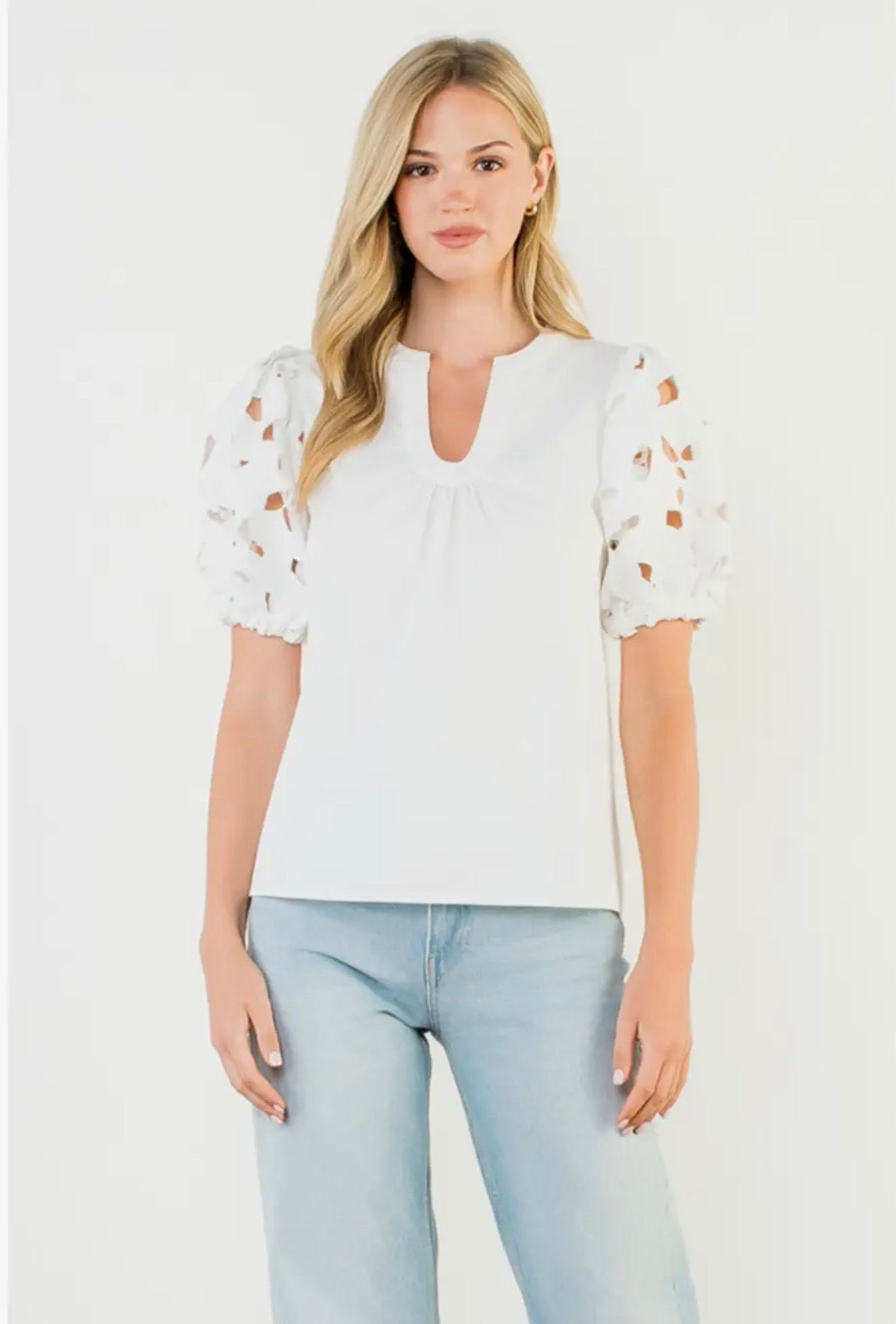 Seaside Chic Eyelet Puff Sleeve Blouse~THML