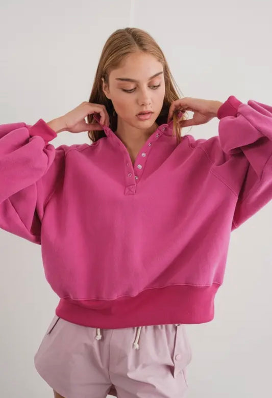 Papermoon Piper Snap Fuchsia Collard Sweatshirt