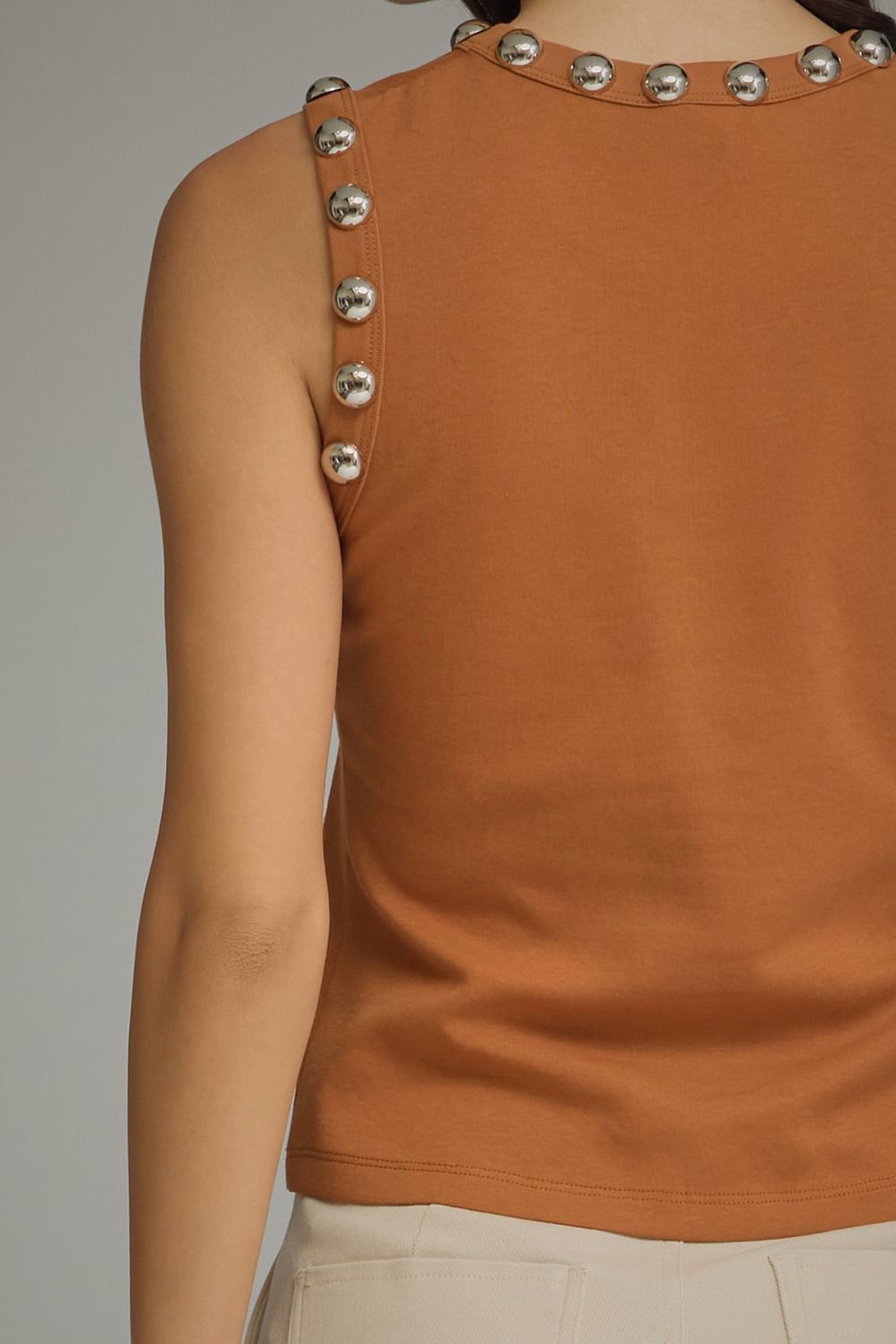 Camel Studded Knit Blouse