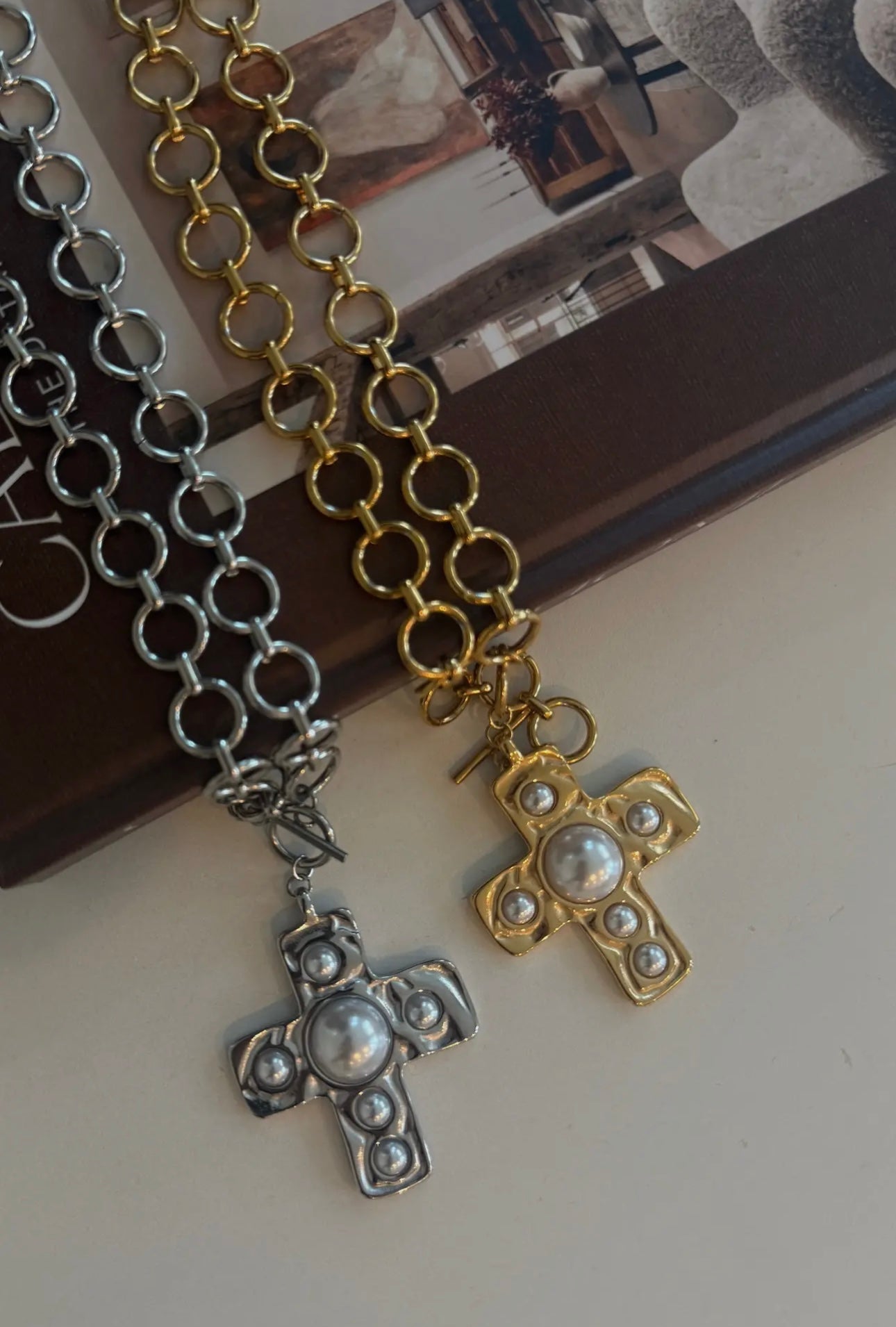 Harper Pearl Cross Necklace