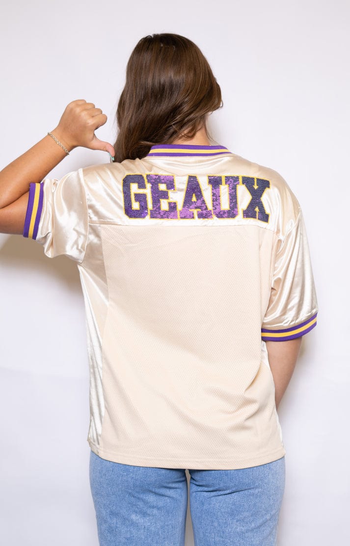| Lsu Vintage Geaux Mike (Licensed) | Women's Sequin Design Jersey (Champagne)