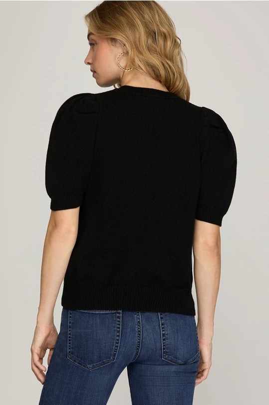 Black Puff Sleeve Sweater