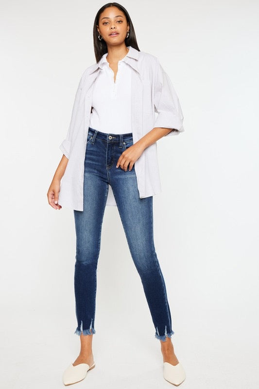 Kan-Can High Rise Hem Detail Ankle Skinny Jeans