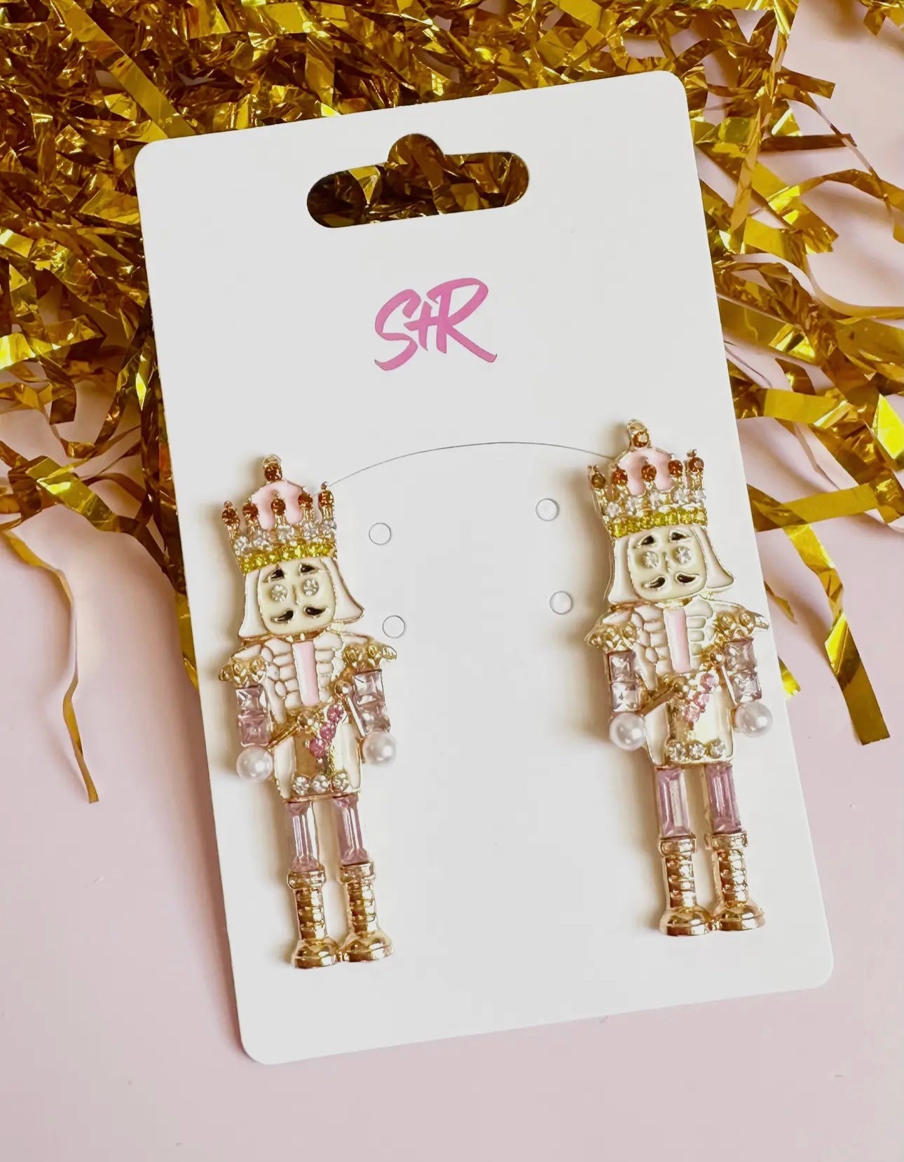 Large Pink Enamel Nutcracker Studs