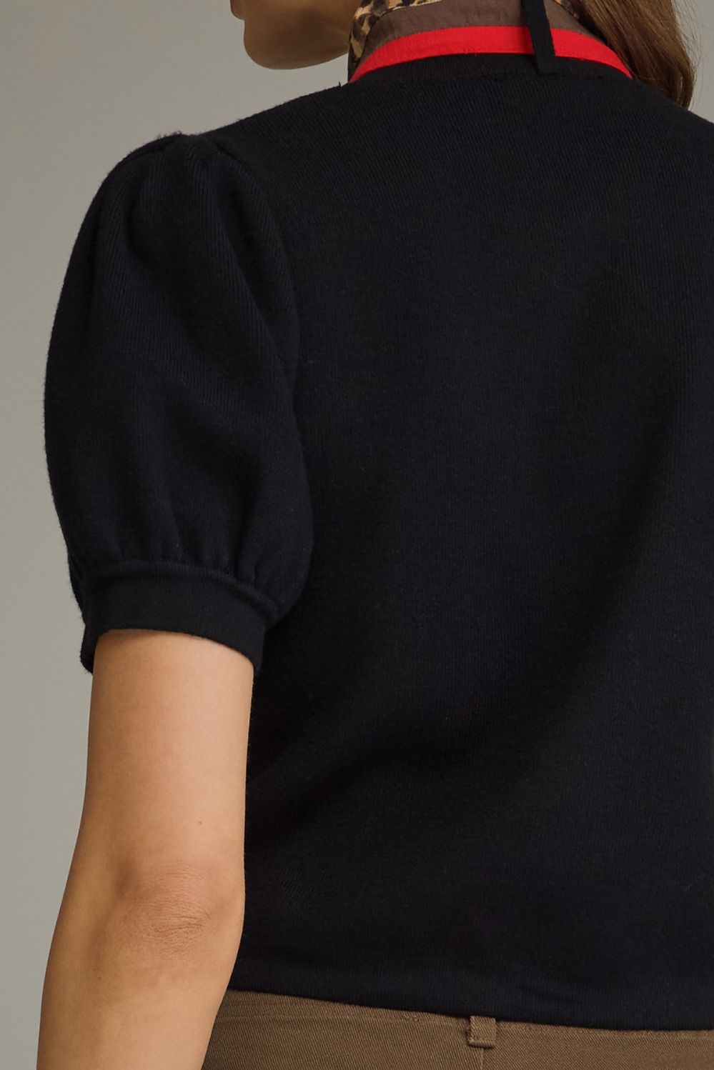 Told You So Black Puff Sleeve Knit Blouse (Scarf Included)