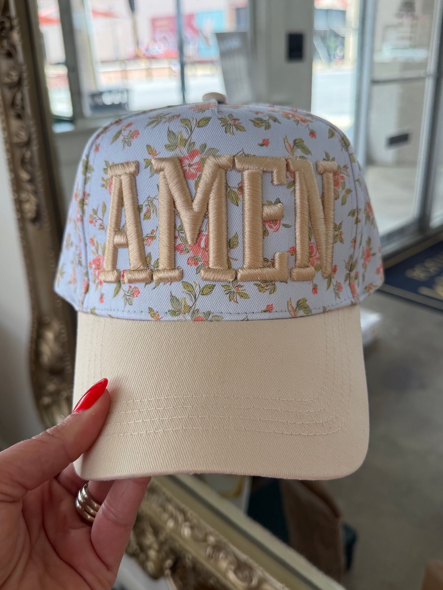 Amen~ Puff Embroidered Floral Hat
