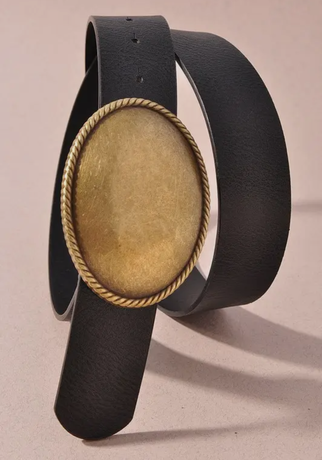 Western oval buckle, bow, leather belt, black/gold