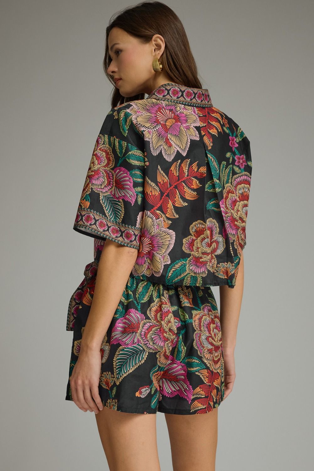 Midnight Bloom Collared Blouse & Wrap Skort Set