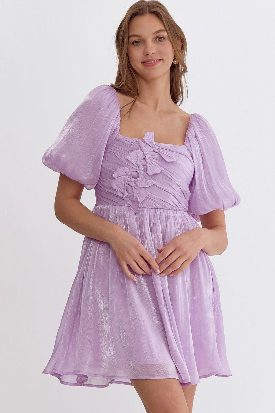 Lavender Iridescent Bubble Sleeve Bow Dress