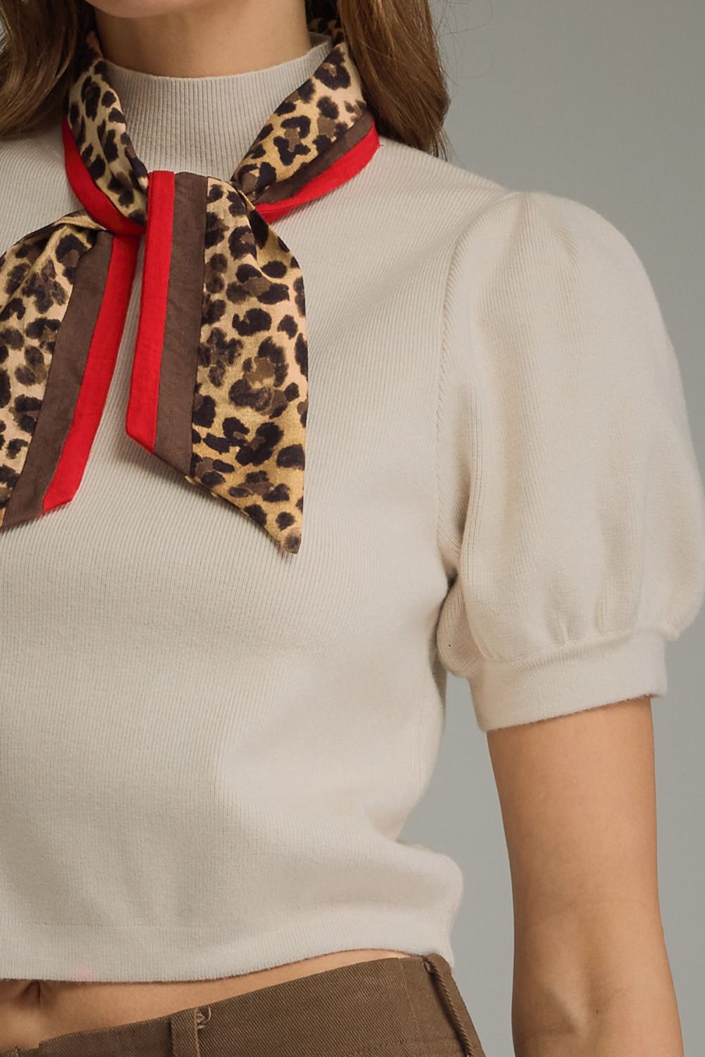 Told You So Ecru Puff Sleeve Sweater (Scarf Included)