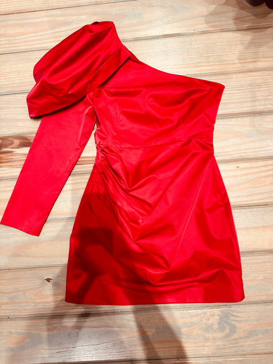 Cold Shoulder Gathered Red Dress