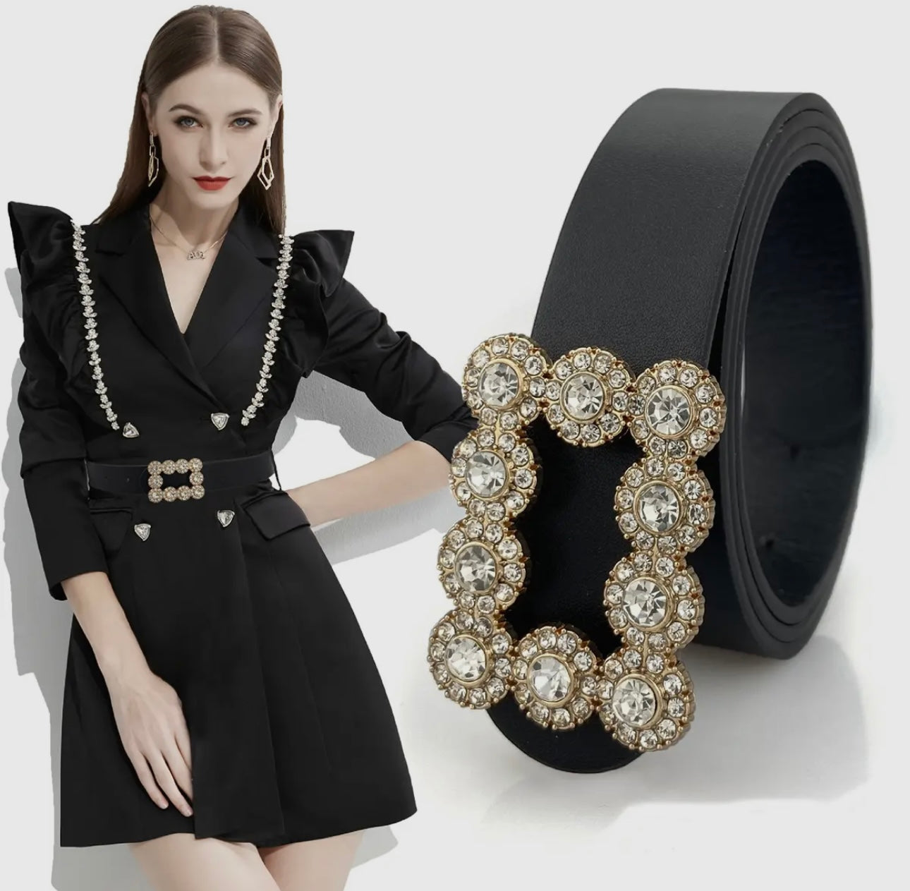 Fashion Diamond Buckle Belt Black