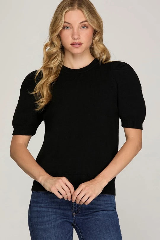 Black Puff Sleeve Sweater