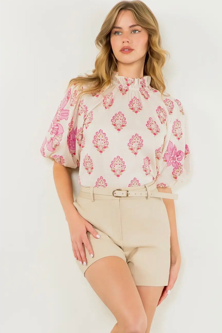 Bloom Babe Puff Sleeve Floral Print Blouse~THML