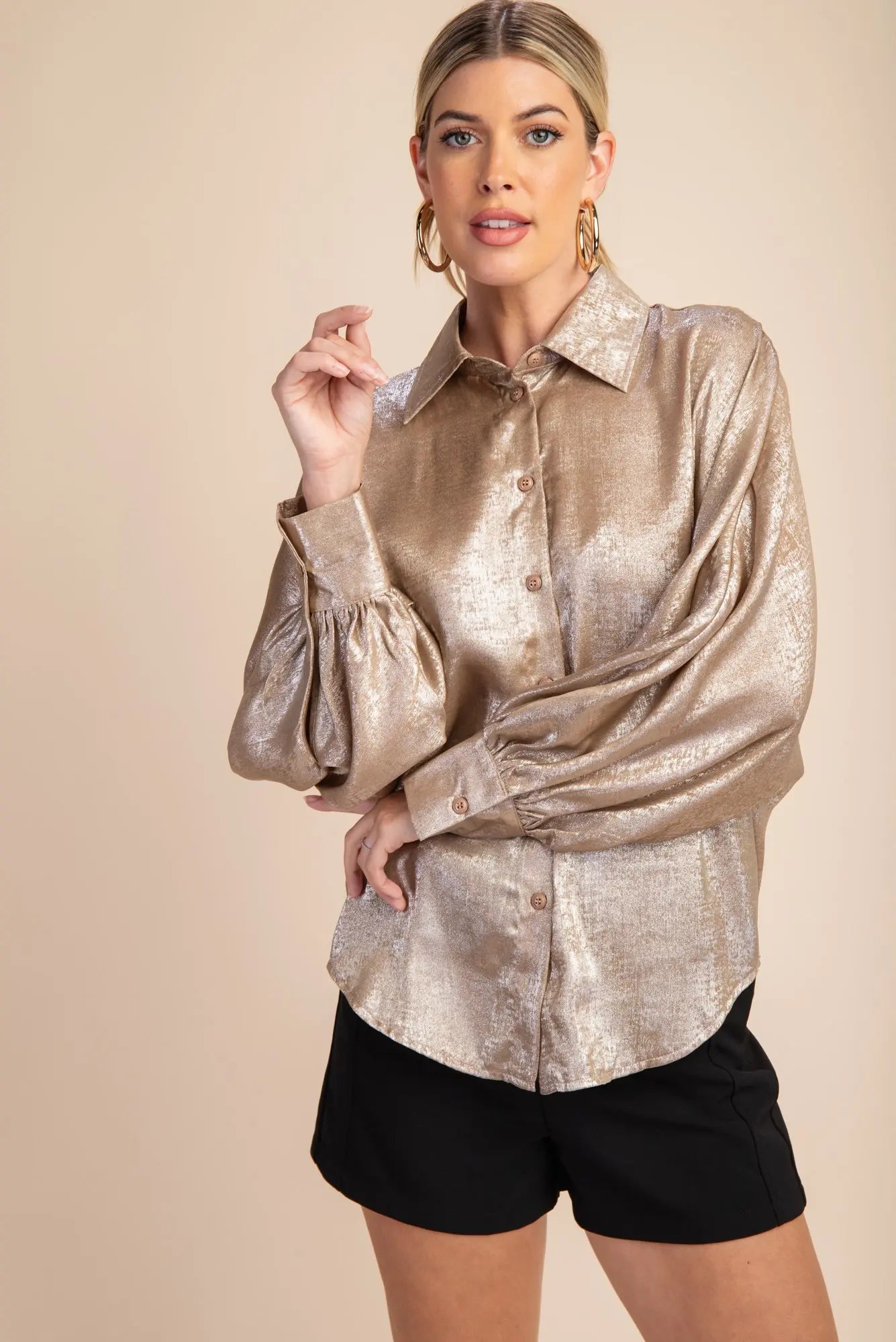 Voluminous Sleeve Blouse-Taupe