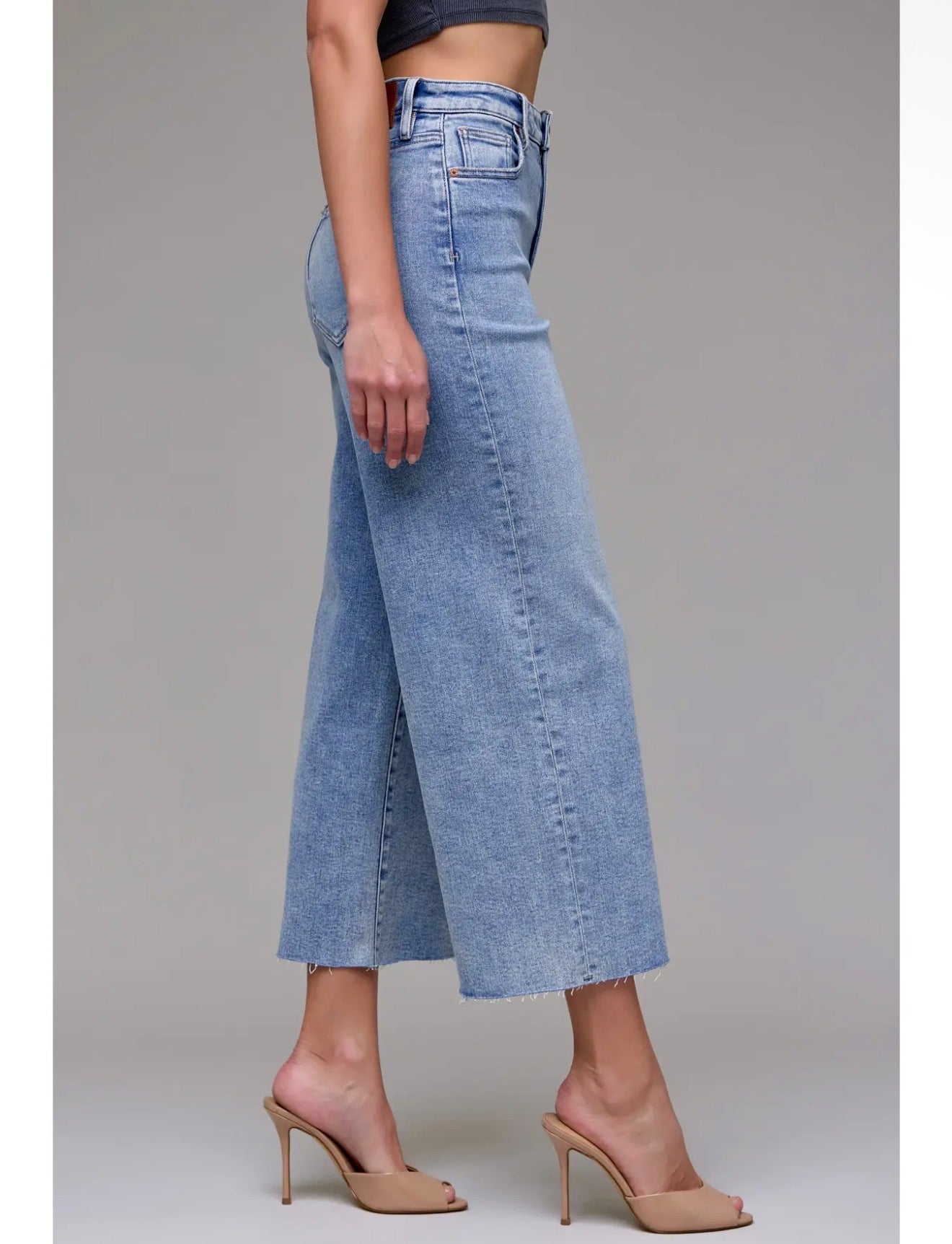 Hidden Nori Medium Light Clean Stretch Cropped Wide Leg Jeans