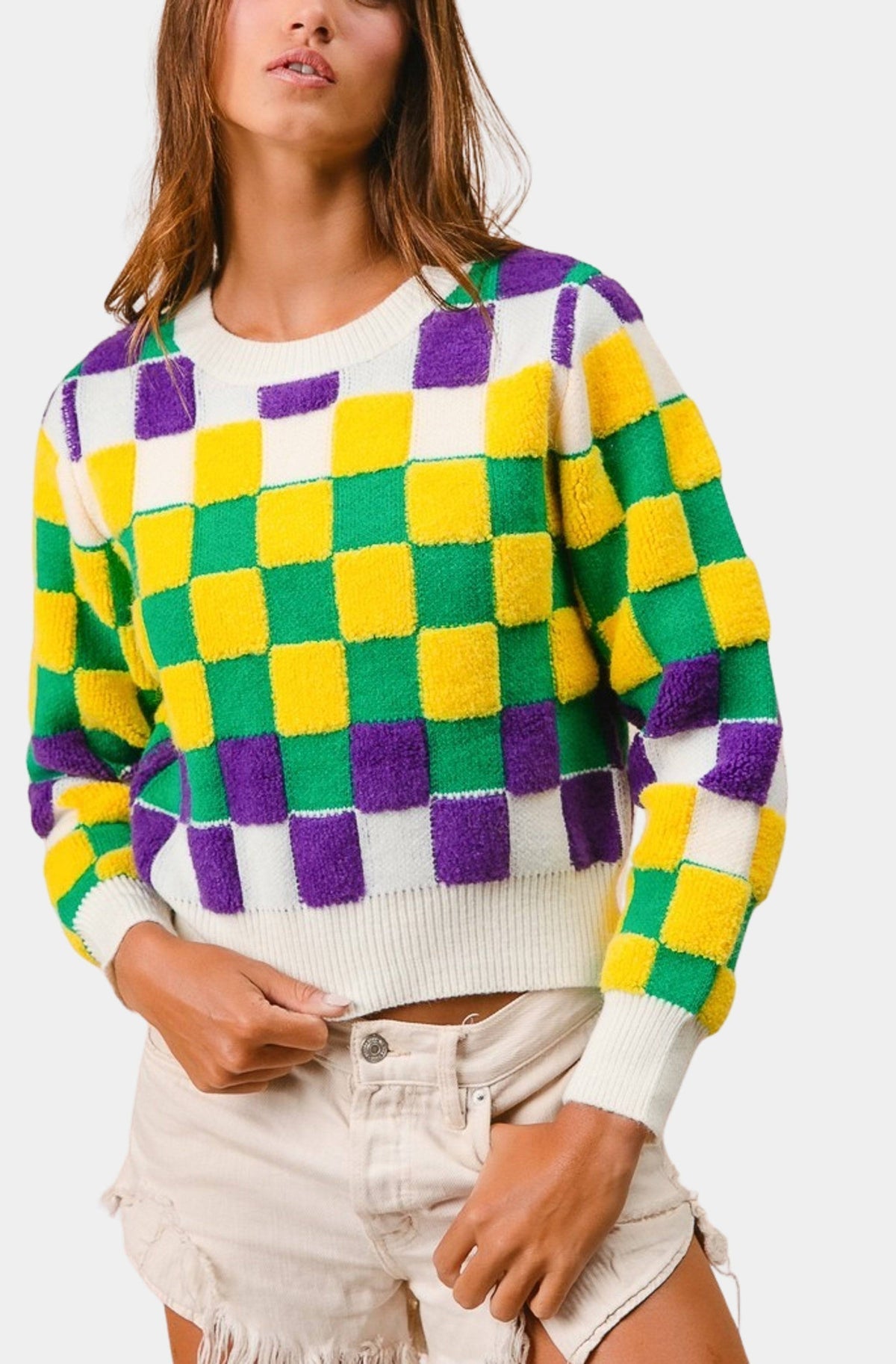 Mardi Gras Checker Sweater