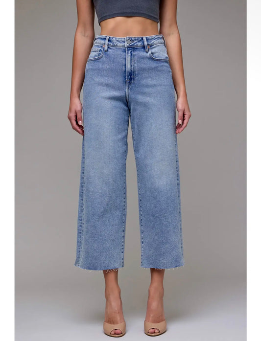 Hidden Nori Medium Light Clean Stretch Cropped Wide Leg Jeans