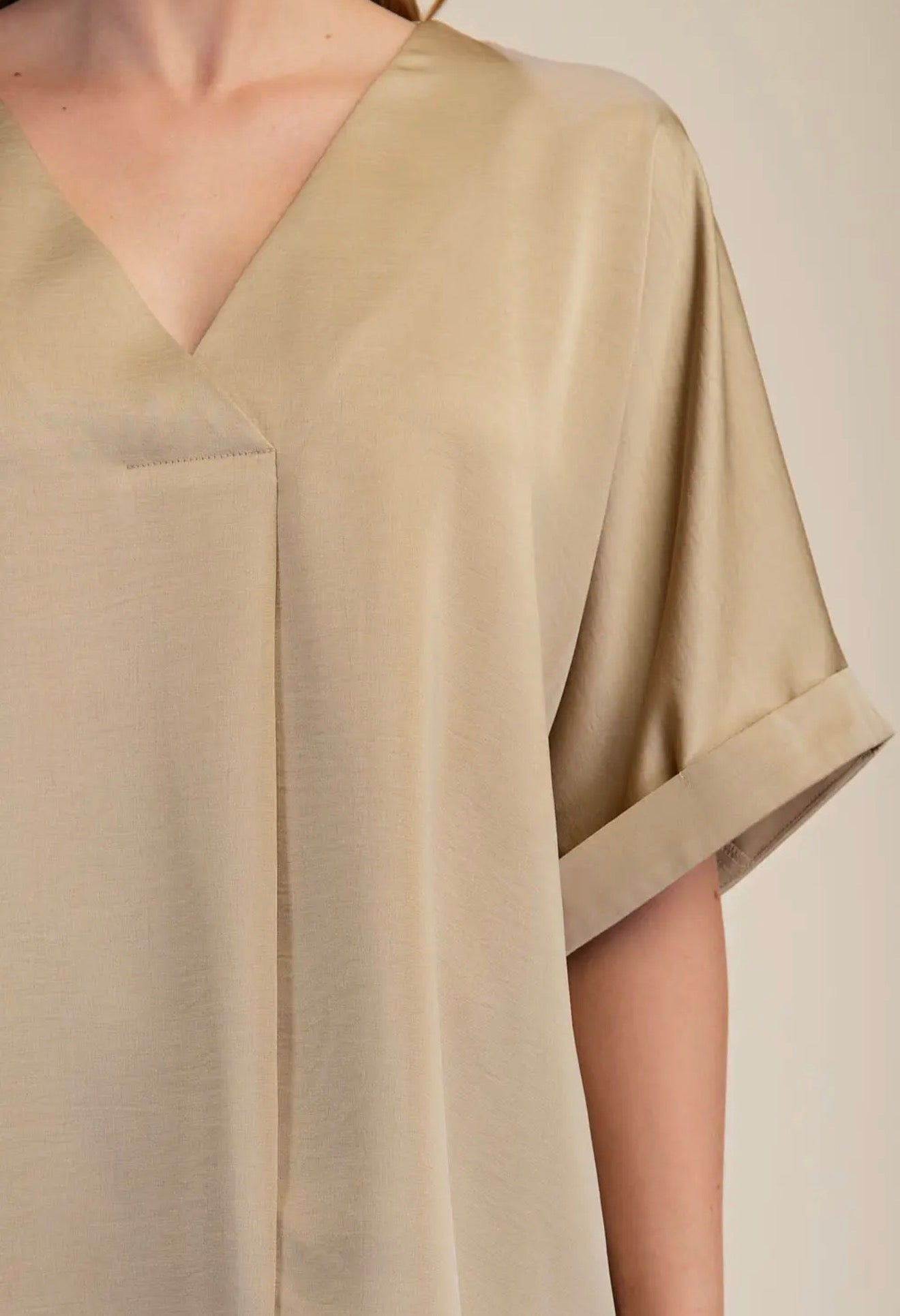 Satin V-Neck Blouse~ Taupe
