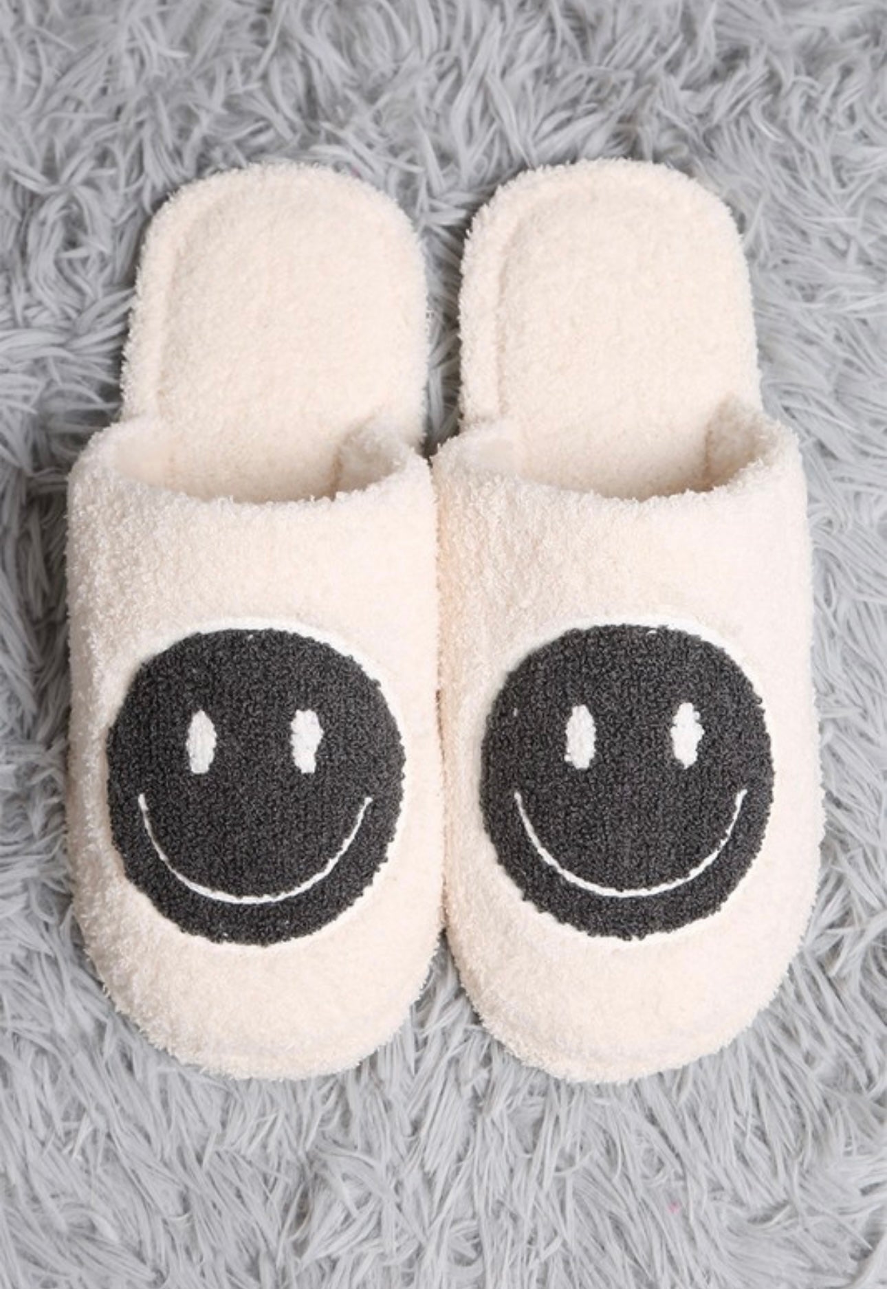 Cream/Black Smiley Face Slippers