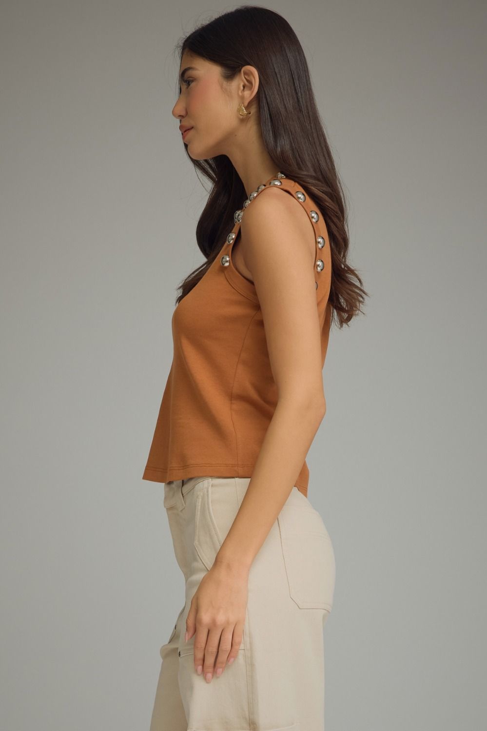 Camel Studded Knit Blouse