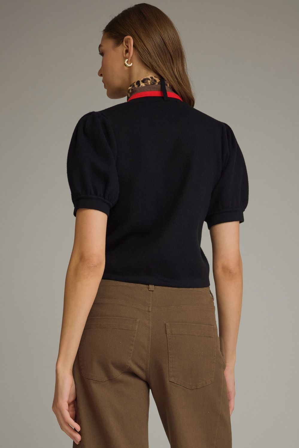 Told You So Black Puff Sleeve Knit Blouse (Scarf Included)