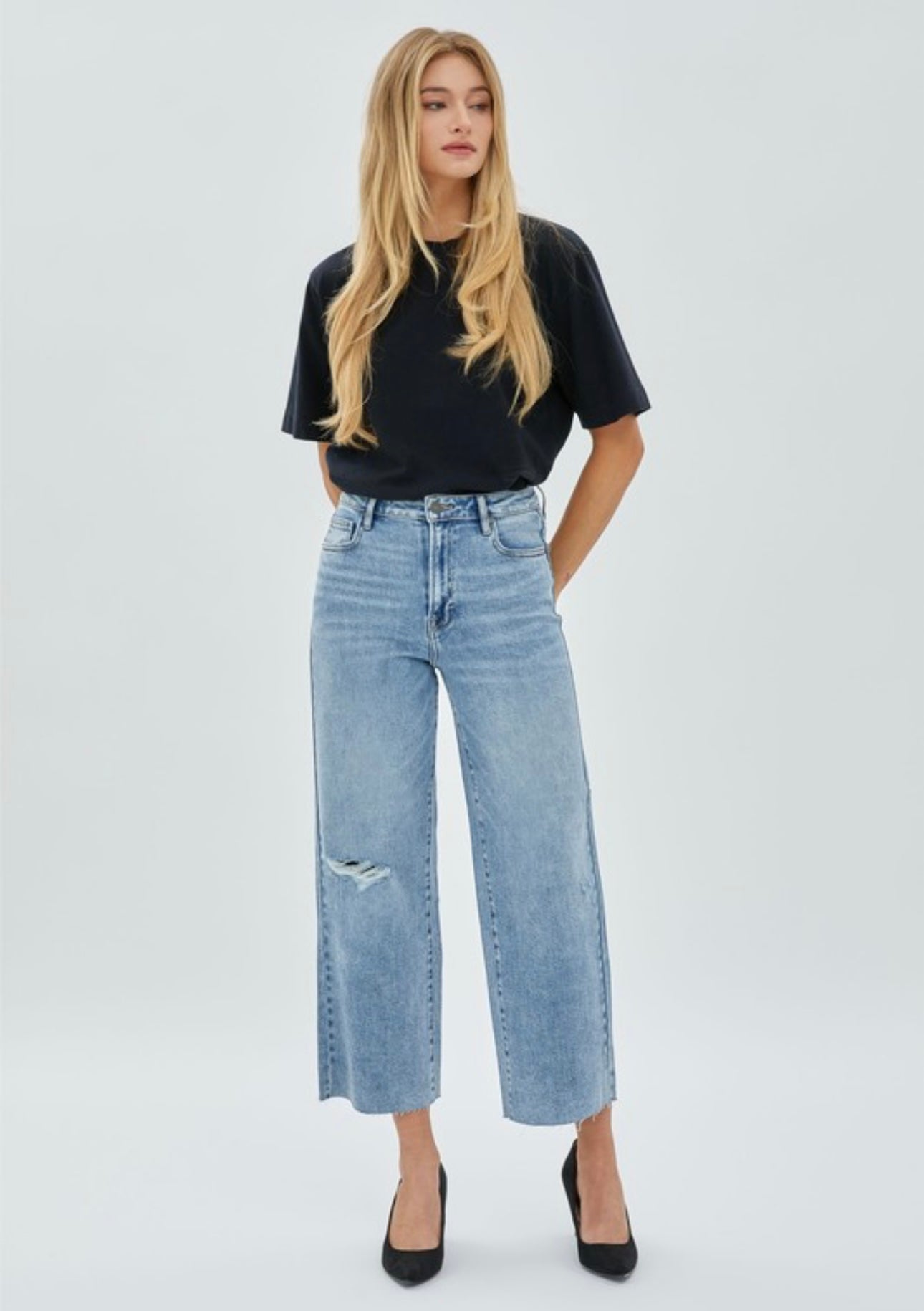 Hidden Nori High Waist Wide Medium Wash With Slit – Mauve