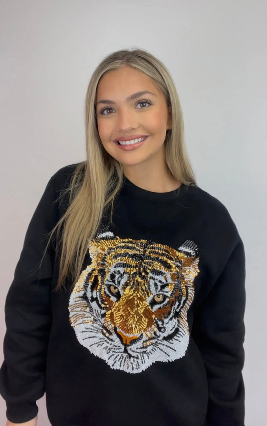 Huge TIGER Fan Sequined Fleece Sweatshirt