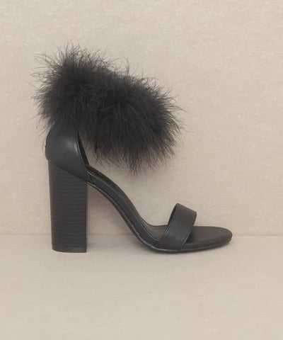 Sasha Black Feathered Ankle Heels